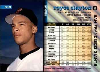 1994 Bowman #519 Royce Clayton Back