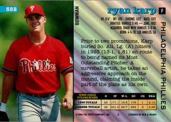 1994 Bowman #552 Ryan Karp Back