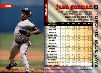 1994 Bowman #553 Juan Guzman Back