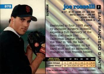 1994 Bowman #575 Joe Rosselli Back