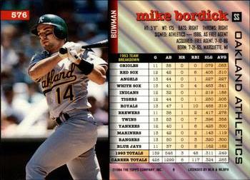 1994 Bowman #576 Mike Bordick Back