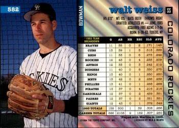 1994 Bowman #582 Walt Weiss Back
