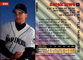 1994 Bowman #585 Derek Lowe Back