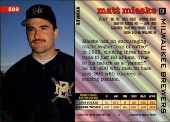 1994 Bowman #589 Matt Mieske Back