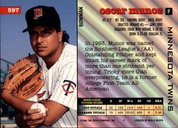 1994 Bowman #597 Oscar Munoz Back