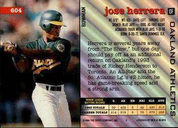 1994 Bowman #604 Jose Herrera Back