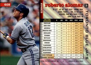 1994 Bowman #609 Roberto Alomar Back