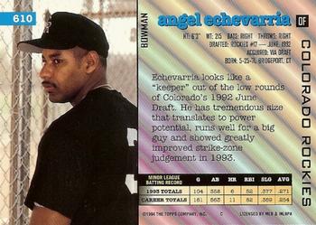 1994 Bowman #610 Angel Echevarria Back