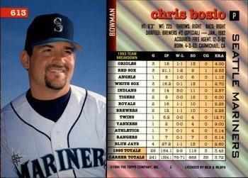 1994 Bowman #613 Chris Bosio Back