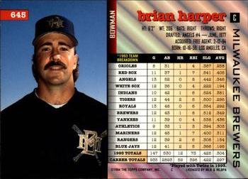 1994 Bowman #645 Brian Harper Back