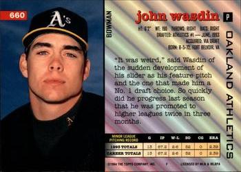 1994 Bowman #660 John Wasdin Back