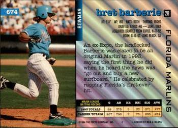 1994 Bowman #674 Bret Barberie Back