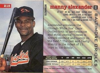 1994 Bowman #215 Manny Alexander Back