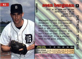 1994 Bowman #41 Sean Bergman Back