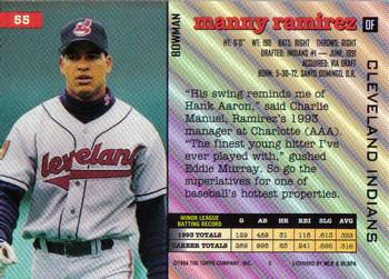 1994 Bowman #55 Manny Ramirez Back
