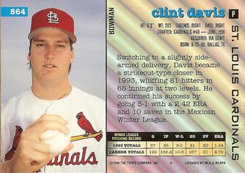 1994 Bowman #564 Clint Davis Back