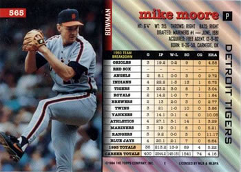 1994 Bowman #565 Mike Moore Back