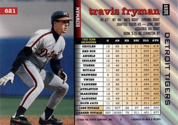 1994 Bowman #621 Travis Fryman Back