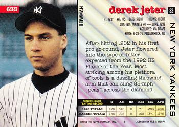 1994 Bowman #633 Derek Jeter Back
