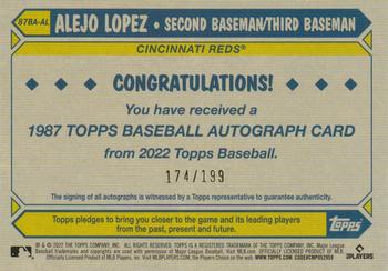 2022 Topps - 1987 Topps Baseball 35th Anniversary Autographs Black (Series Two) #87BA-AL Alejo Lopez Back