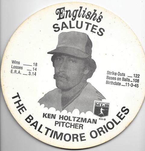 1976 English's Chicken Baltimore Orioles Lids (Large) #NNO Ken Holtzman Front
