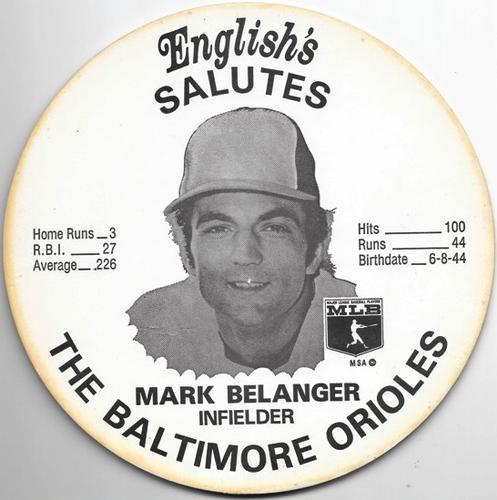 1976 English's Chicken Baltimore Orioles Lids (Small) #NNO Mark Belanger Front