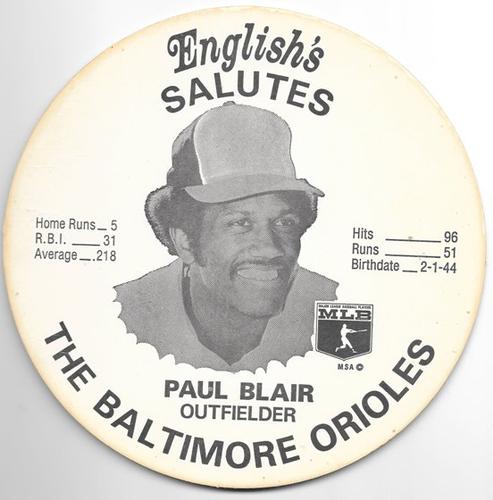1976 English's Chicken Baltimore Orioles Lids (Small) #NNO Paul Blair Front