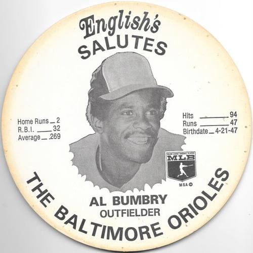 1976 English's Chicken Baltimore Orioles Lids (Small) #NNO Al Bumbry Front