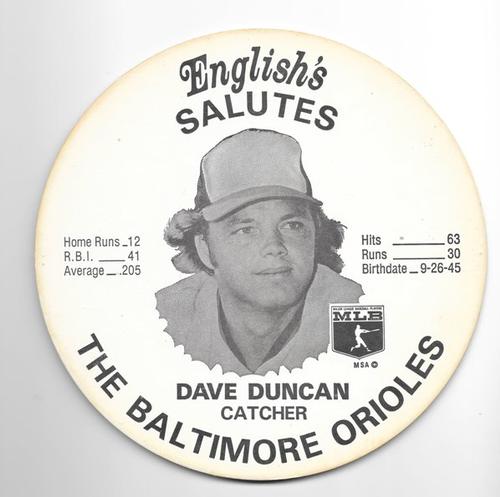 1976 English's Chicken Baltimore Orioles Lids (Small) #NNO Dave Duncan Front