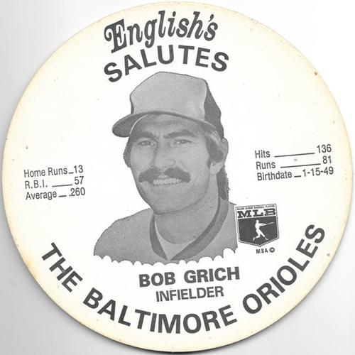 1976 English's Chicken Baltimore Orioles Lids (Small) #NNO Bob Grich Front