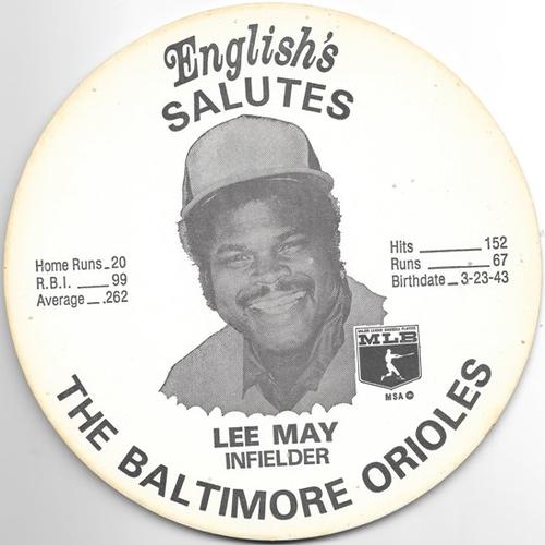 1976 English's Chicken Baltimore Orioles Lids (Small) #NNO Lee May Front