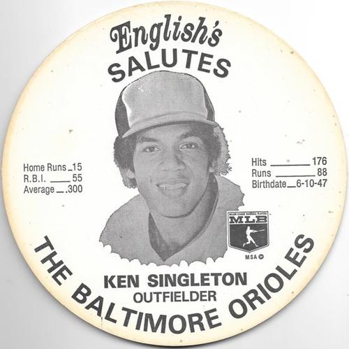 1976 English's Chicken Baltimore Orioles Lids (Small) #NNO Ken Singleton Front