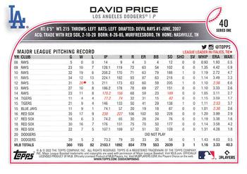 2022 Topps - All-Star Game Stamped #40 David Price  Back