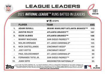 2022 Topps - All-Star Game Stamped #181 NL RBI Leaders (Adam Duvall / Austin Riley / Ozzie Albies) Back
