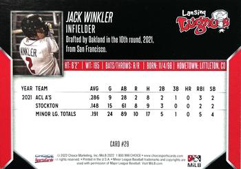 2022 Choice Lansing Lugnuts #29 Jack Winkler Back