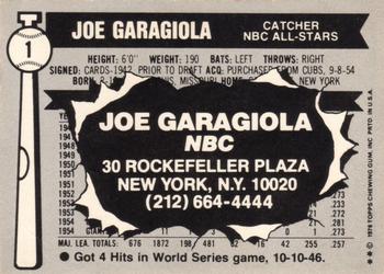 1976 Topps NBC All-Stars #1 Joe Garagiola Back
