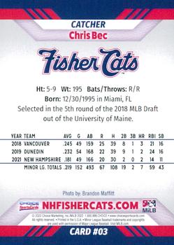 2022 Choice New Hampshire Fisher Cats #3 Chris Bec Back