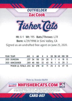 2022 Choice New Hampshire Fisher Cats #7 Zac Cook Back