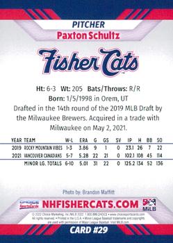 2022 Choice New Hampshire Fisher Cats #29 Paxton Schultz Back