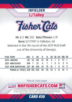 2022 Choice New Hampshire Fisher Cats #30 LJ Talley Back