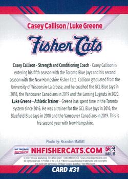 2022 Choice New Hampshire Fisher Cats #31 Casey Callison / Luke Greene Back