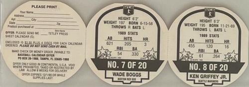 1990 Tetley Tea Discs - 3-Disc Panels #7 / 8 Wade Boggs / Ken Griffey Jr. Back
