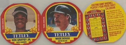 1990 Tetley Tea Discs - 3-Disc Panels #7 / 8 Wade Boggs / Ken Griffey Jr. Front