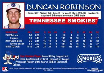 2018 Grandstand Tennessee Smokies #NNO Duncan Robinson Back