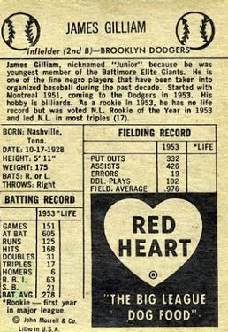 1954 Red Heart Dog Food #NNO Jim Gilliam Back