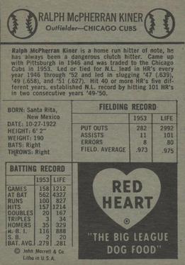1954 Red Heart Dog Food #NNO Ralph Kiner Back