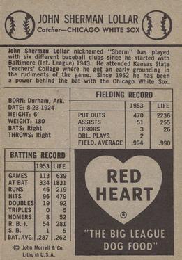 1954 Red Heart Dog Food #NNO Sherman Lollar Back
