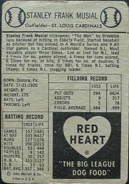 1954 Red Heart Dog Food #NNO Stan Musial Back