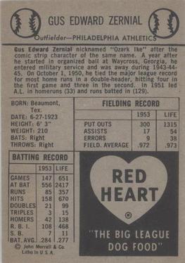 1954 Red Heart Dog Food #NNO Gus Zernial Back