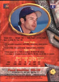 1994 Bowman's Best #1 Paul Molitor Back